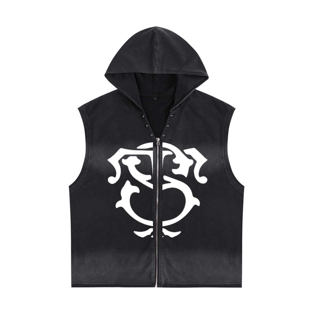 Vintage Washed Zip-Up Hooded Tank Top