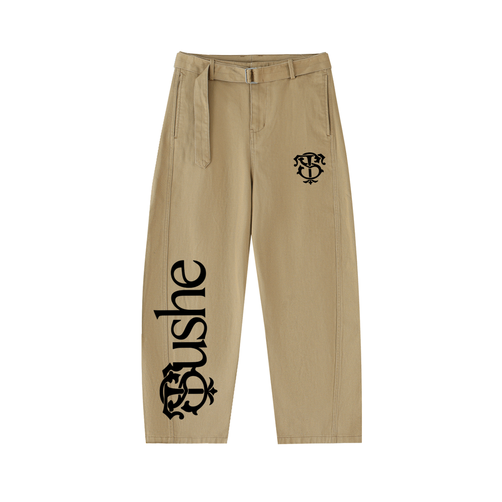 Belted Barrel-leg Chino Pants