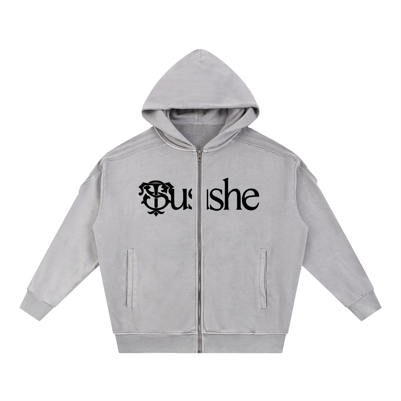Snow Washed Tape Raw Edge Zip Hoodie