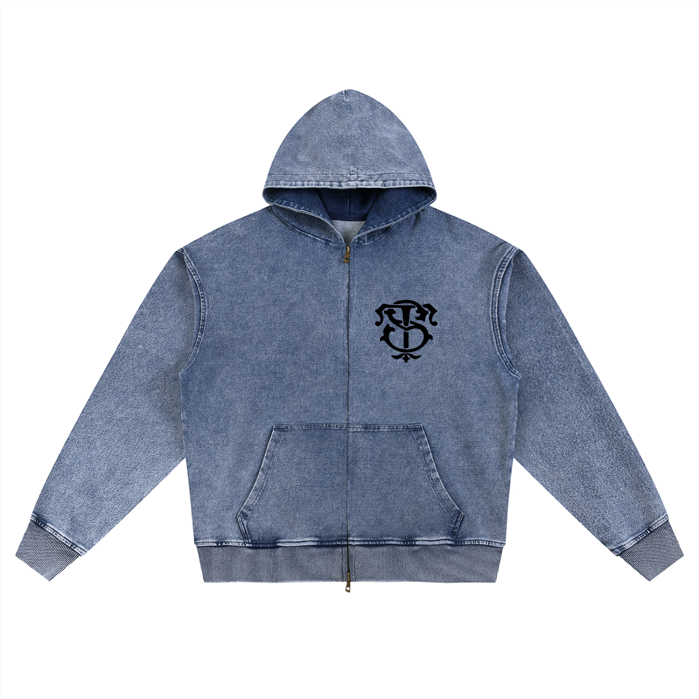 Snow Wash Oversized Zip-Up Hoodie