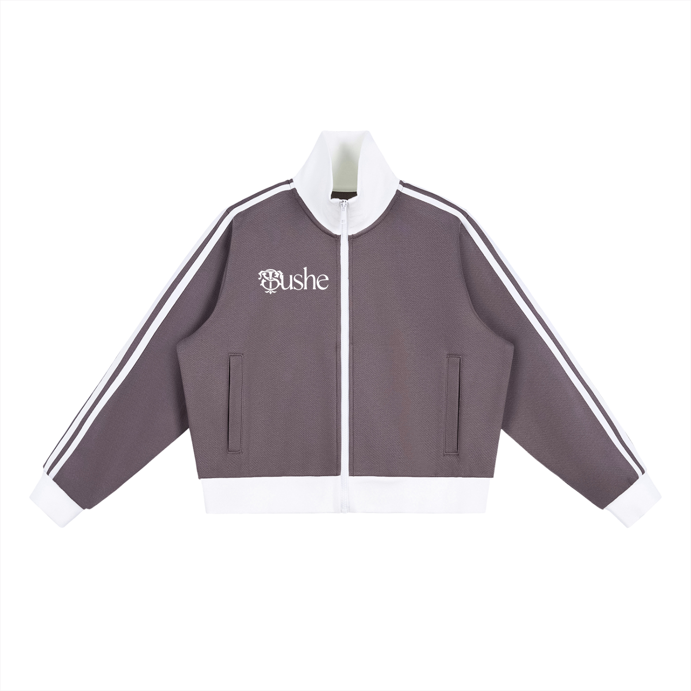 Contrast Side Stripe Fleece Cropped Track Jacket