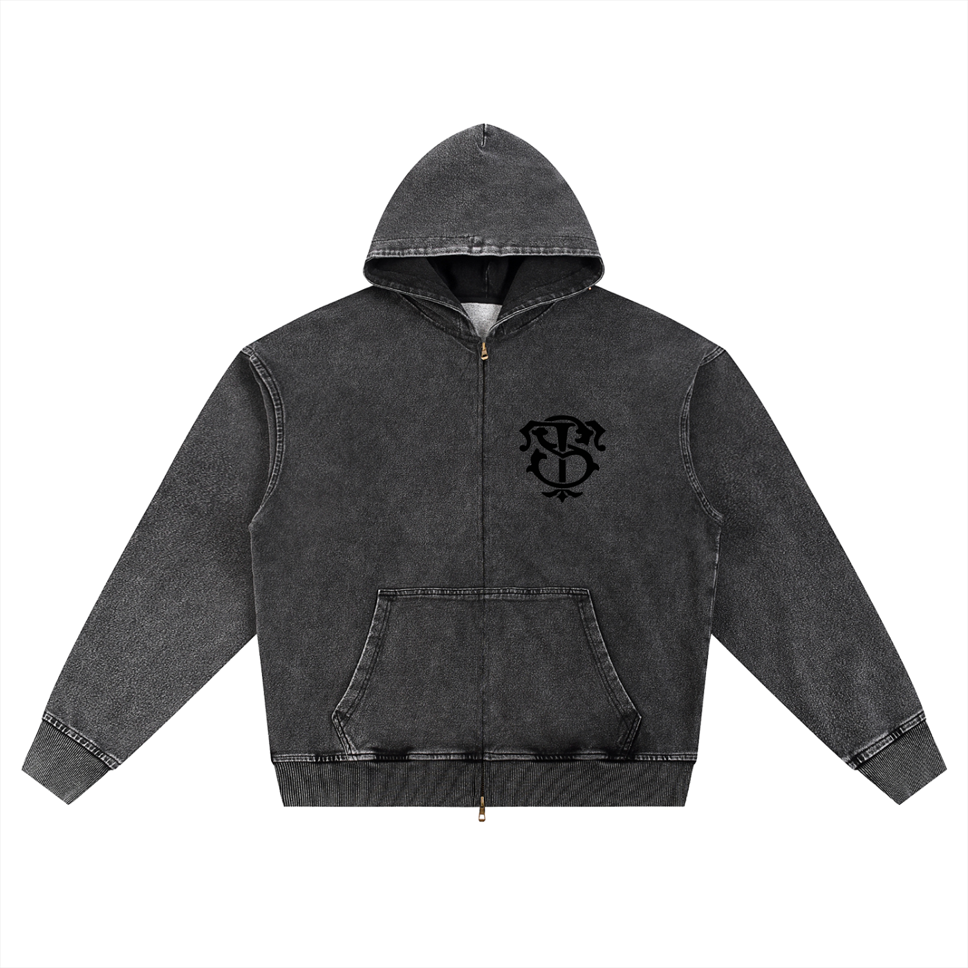 Snow Wash Oversized Zip-Up Hoodie