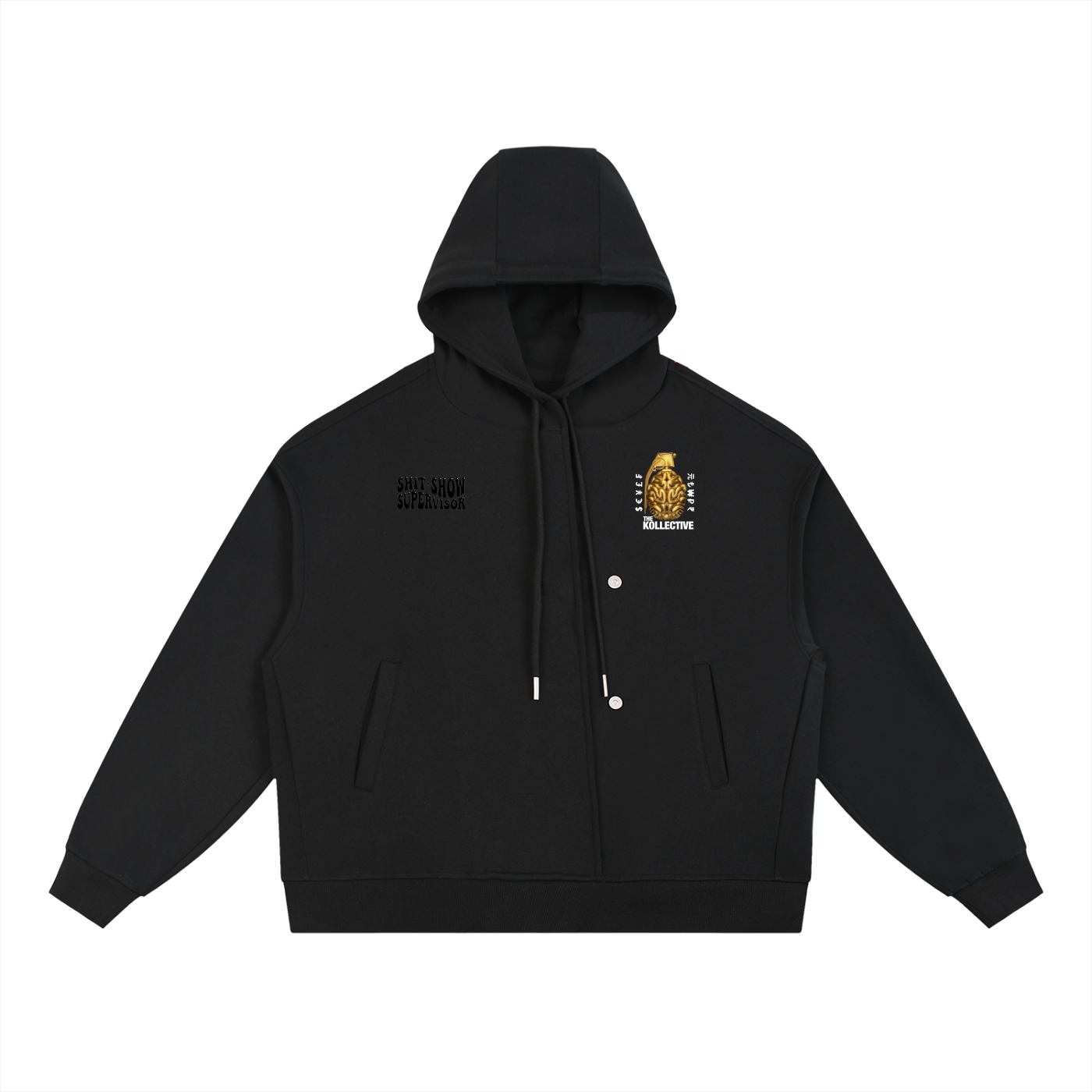 Boxy Button Placket Hoodie