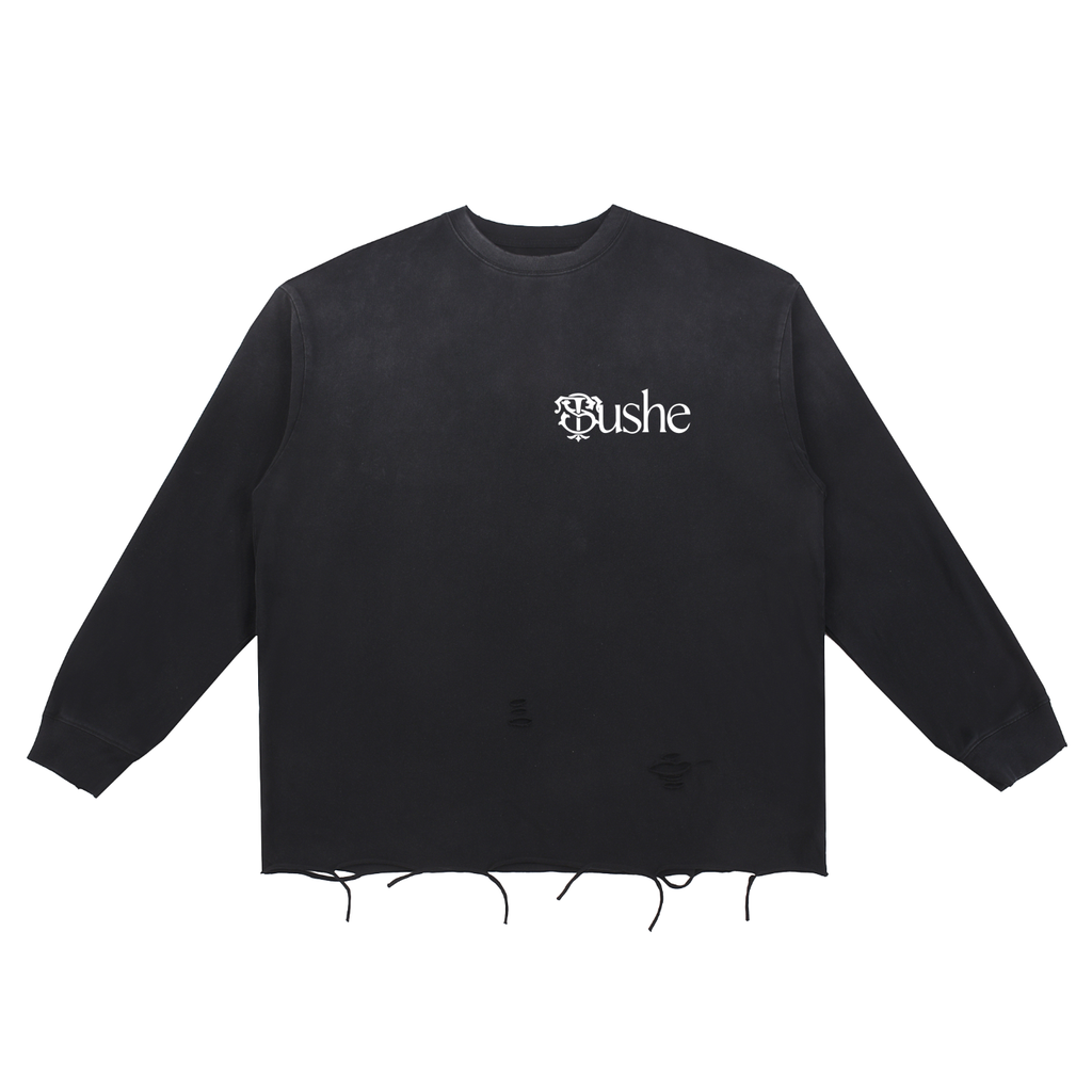 Snow Wash Raw Edge Cotton T-Shirt