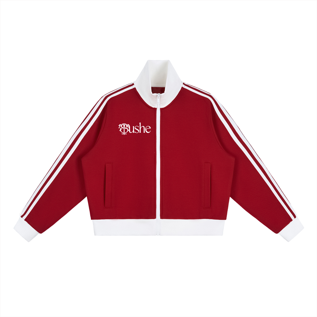 Contrast Side Stripe Fleece Cropped Track Jacket