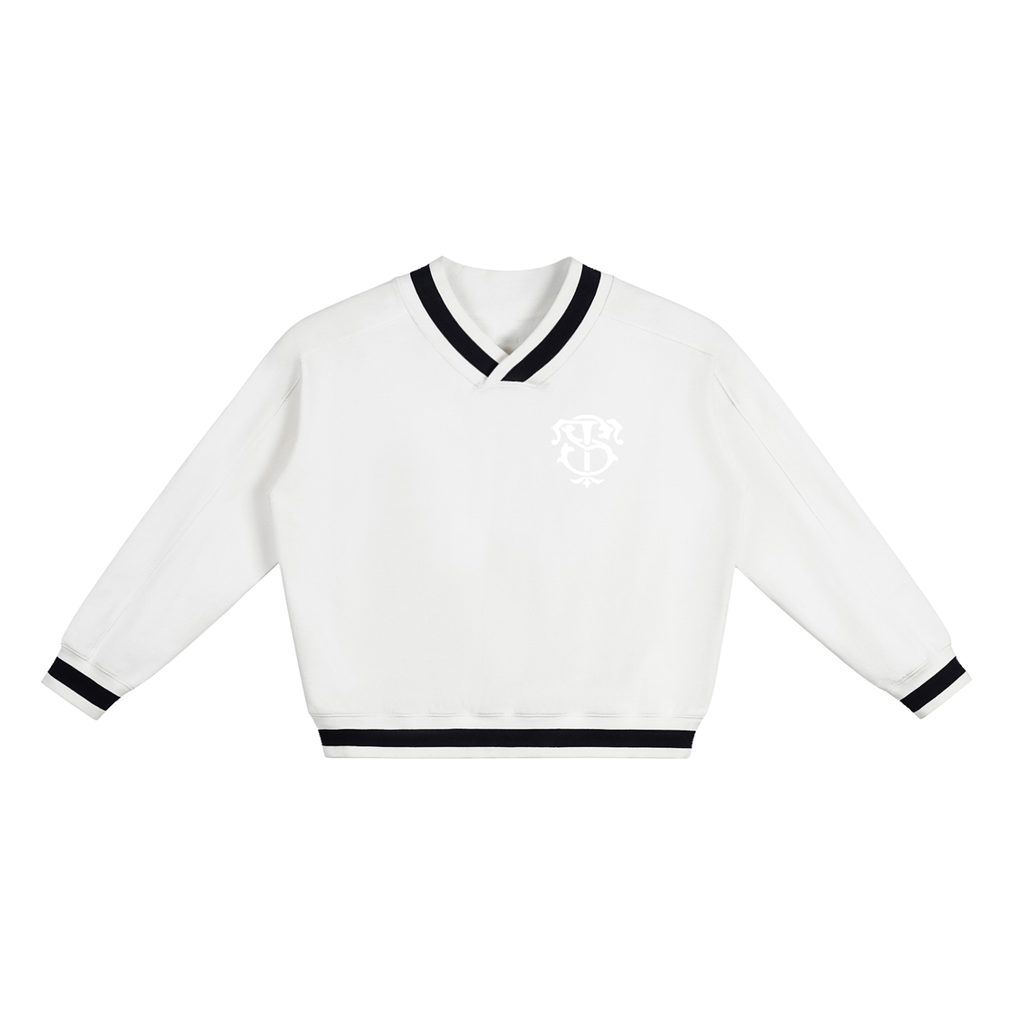 V-Neck Contrast Collar Boxy Sweatshirt