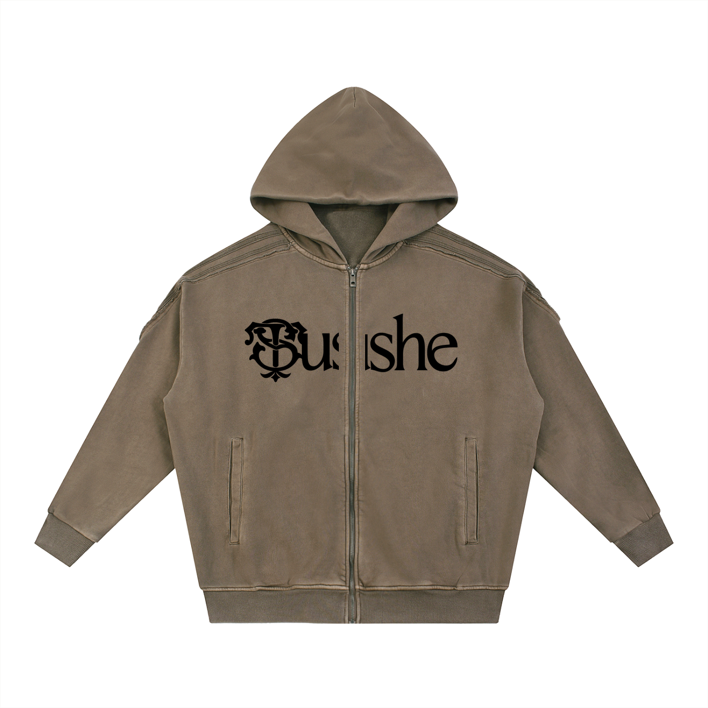 Snow Washed Tape Raw Edge Zip Hoodie