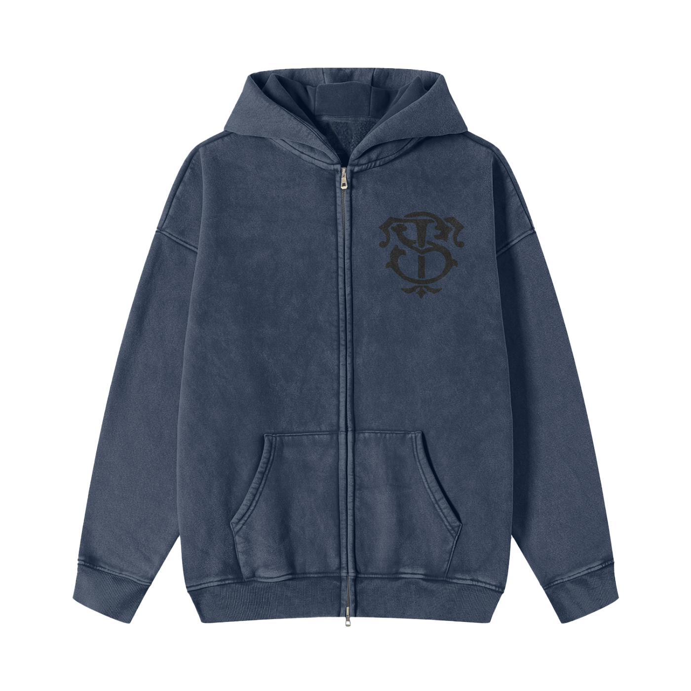 Snow Washed Zip-Through Fleece Hoodie
