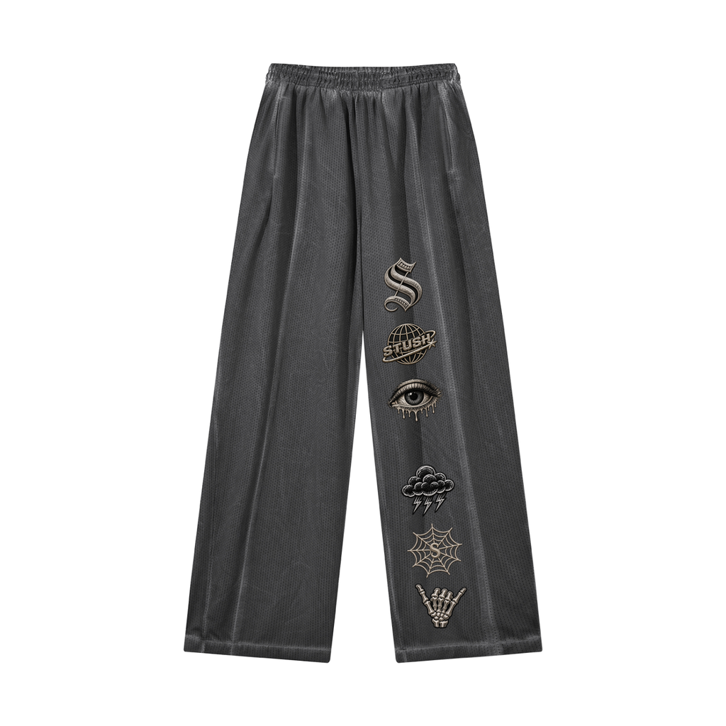 Washed Mesh Wide-Leg Pant