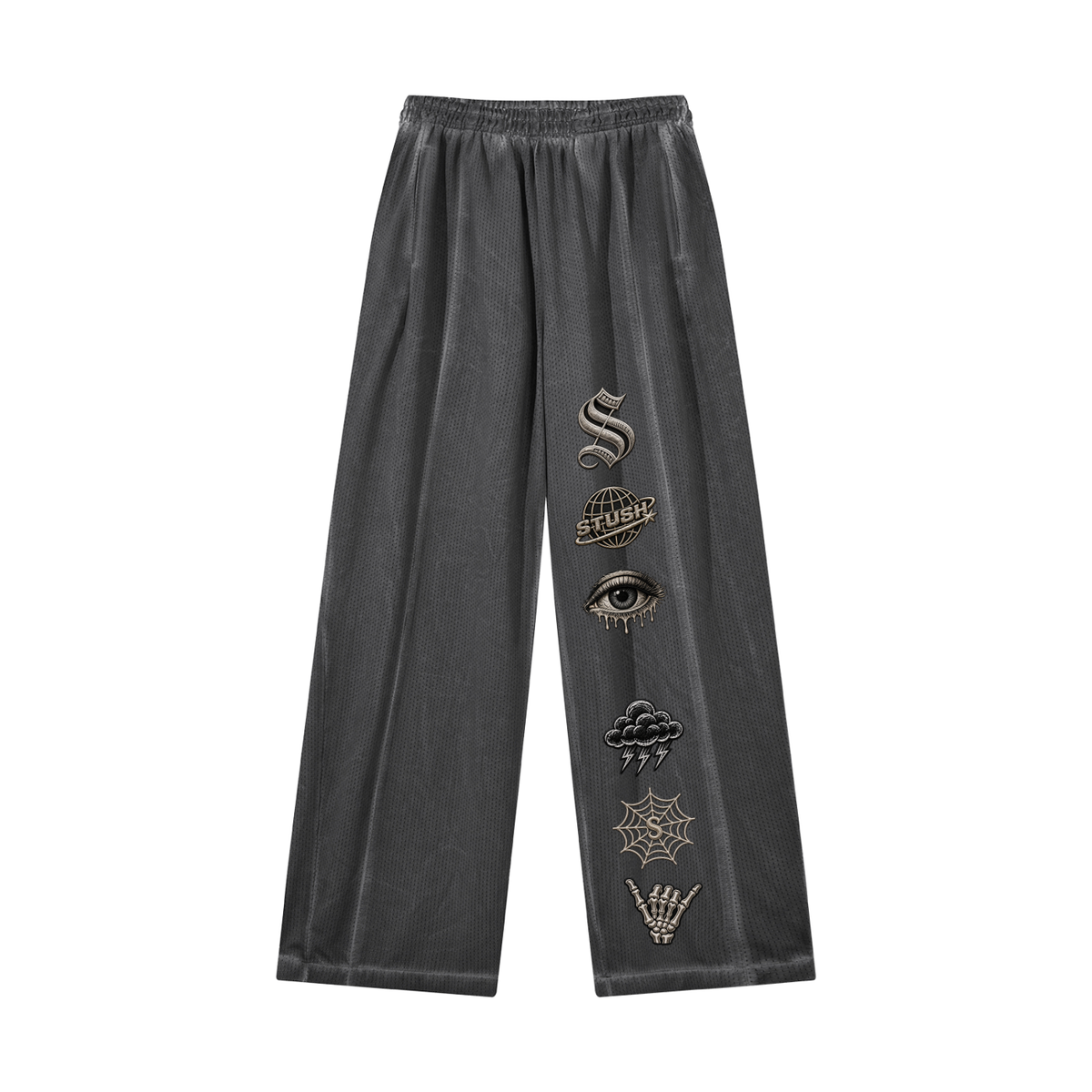 Washed Mesh Wide-Leg Pant
