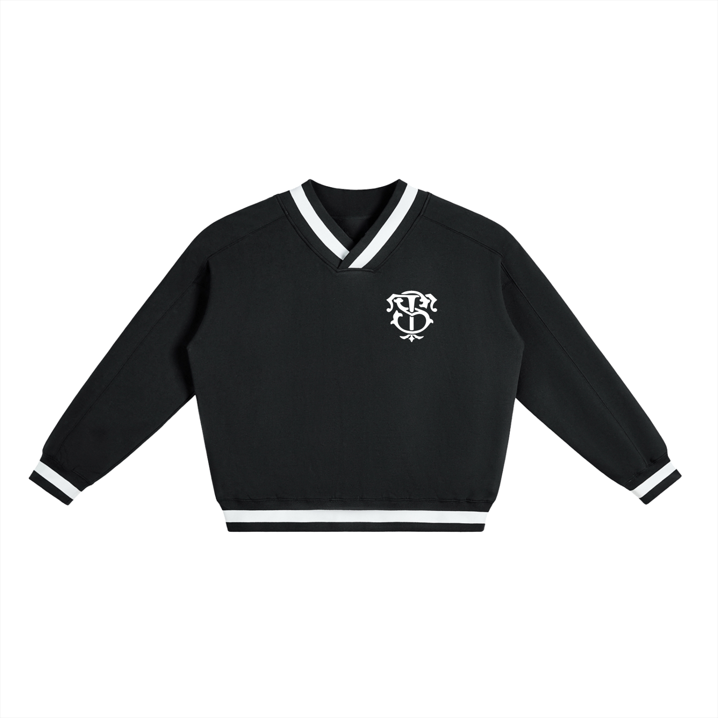 V-Neck Contrast Collar Boxy Sweatshirt