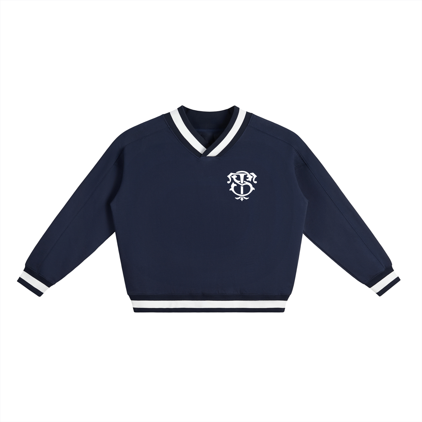 V-Neck Contrast Collar Boxy Sweatshirt