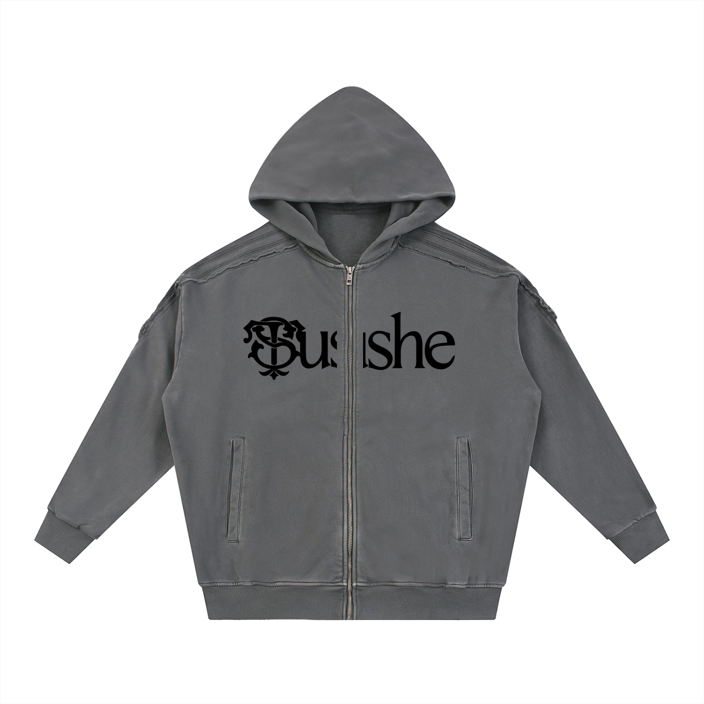 Snow Washed Tape Raw Edge Zip Hoodie